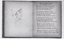 Poem by and portrait of a British parachutist. The booklet, secretly produced in the women’s concentration camp of Ravensbrück, belongs to the Dutch artist Aat Breur. Printed with kind permission of Dunya Breur.